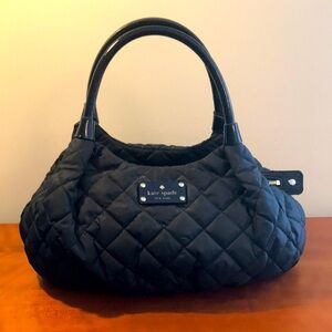 NWOT Kate Spade Black Nylon Quilted Puffer Purse w/ Faux Patent Leather Handles.